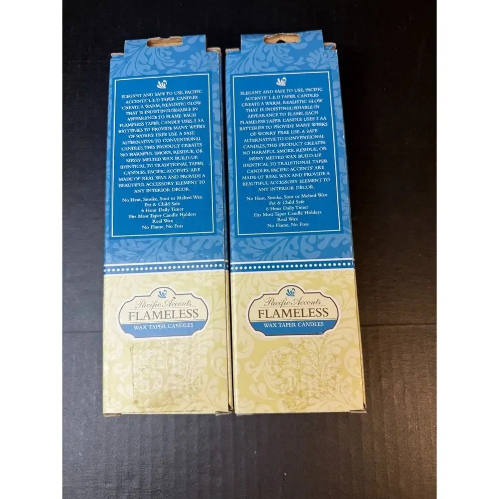 Pacific Accents Flameless Real Wax Taper Candles Silver Glitter 2 sets of 2 NEW